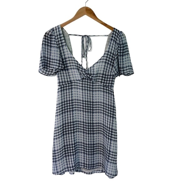 Urban Outfitters Gingham Spring Shower Chiffon Tie-Back Mini Dress - Picture 4 of 13